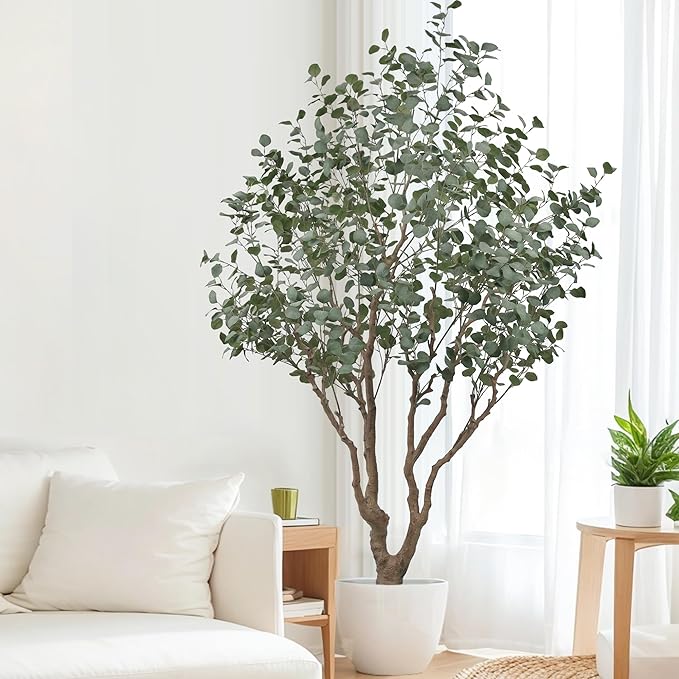 Artificial Eucalyptus Tree 7.5ft Tall Faux Plant with Large Trunks and Realistic Leaves,Fake Floor Potted Artificial Plants for Home Living Room Office Decor Indoor (7.5Feet,1Pack)