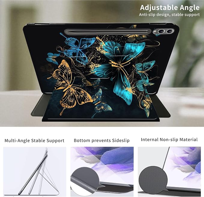 Case for Samsung Galaxy Tab A9 8.7-Inch 2023360 Degree Rotating Multi-Angle Viewing Protective Cover with Auto Sleep/Wake-Blue Butterfly