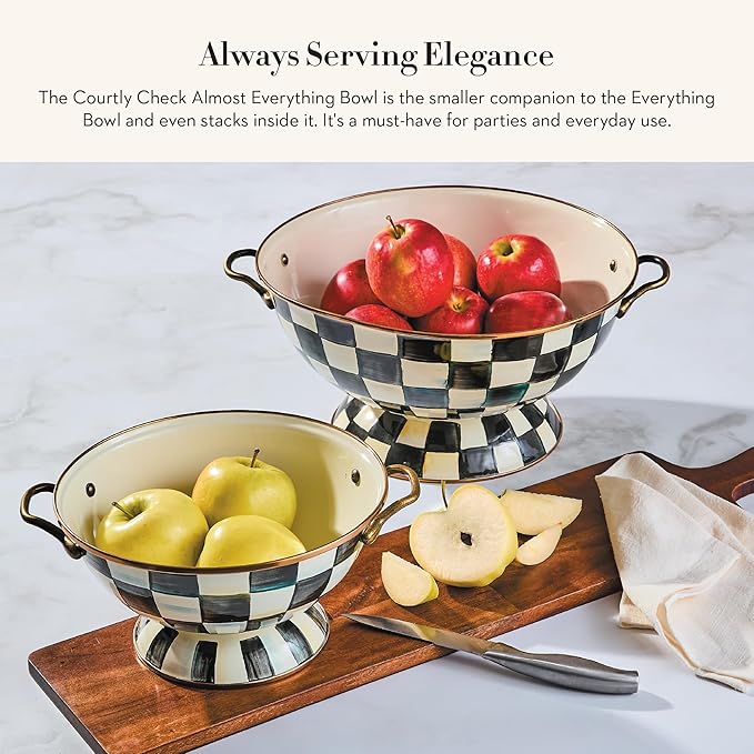 MACKENZIE-CHILDS Enamel Bowl, Small Serving Bowl for Entertaining, Almost Everything Bowl, Black-and-White Courtly Check