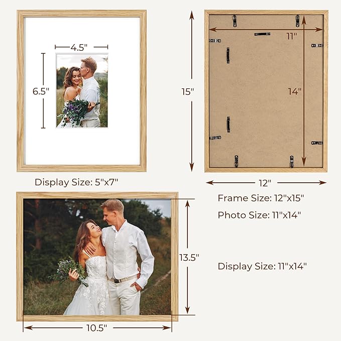 Axeman 11x14 Signature Picture Frame - Solid Oak Wood 11x14 Picture Frame With Mat to 5x7, Graduation Wedding Birthday Guest Book Party Signing, Hanging Hardware Included, Natural