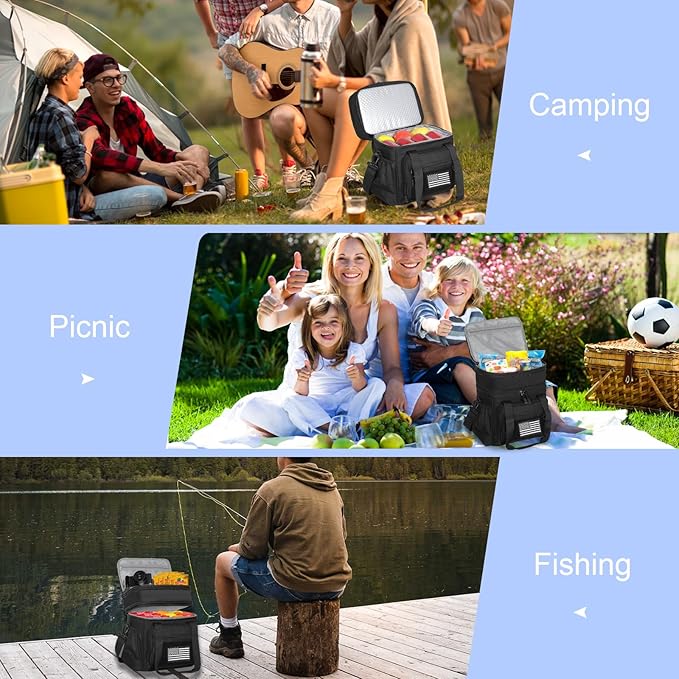 GLENKEY Double Deck Insulated Lunch Box, Expandable Large Lunch Bag Leakproof Cooler Bag Lunch Pail for Men Women Adults Work Shifts Travel Daytrip, 16L, Black