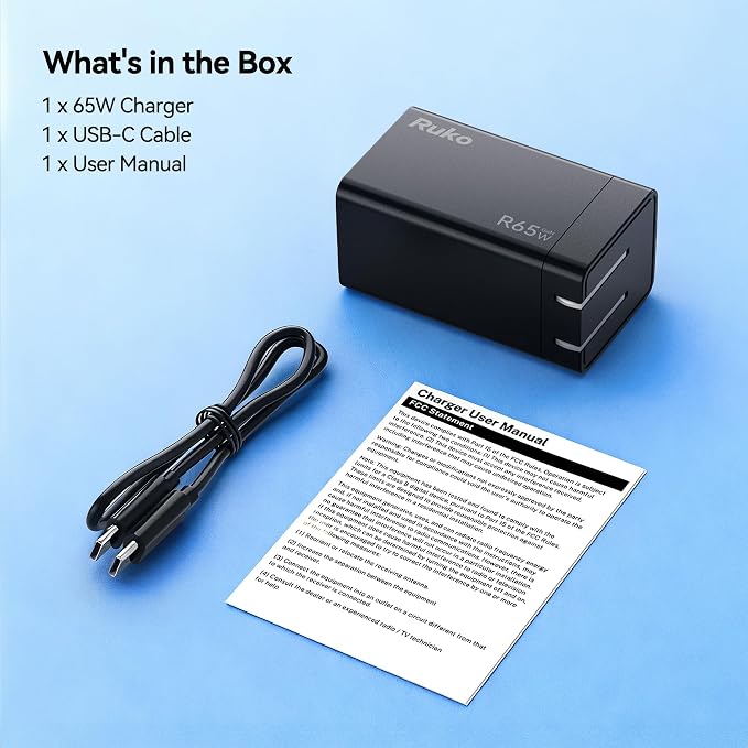 Ruko 65W USB C Charger 2-Pack GaN Fast Charger Block