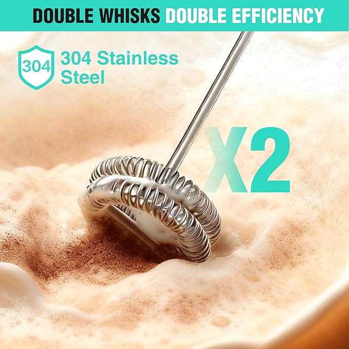 HAUSHOF Rechargeable Milk Frother with Stand, Powerful Handheld Electric Foam Maker, Drink Mixer with 2 Detachable Stainless Steel Whisks, 2-Speed for Coffee, Cappuccino, Matcha, Latte