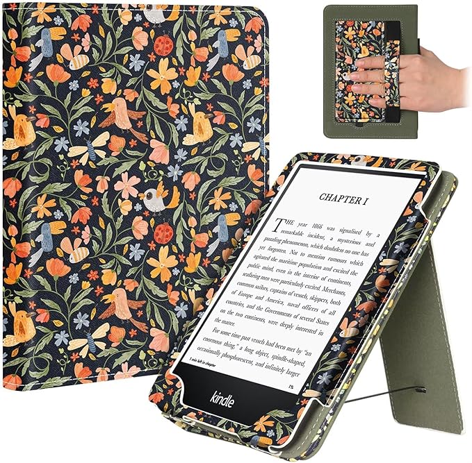 Fancity Case for Kindle Paperwhite 7/6.8 12th/11th Generation 2025 2024 | PU Leather Case with Auto Wake/Sleep Hand Strap for Kindle Paperwhite/Colorsoft Signature Edition 2021 Monet's Garden