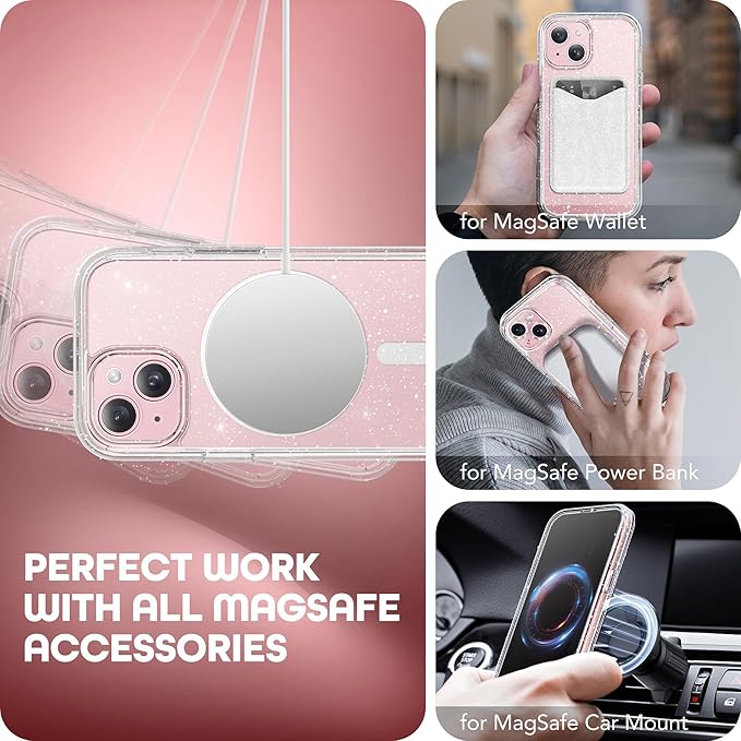 Magnetic for iPhone 15 Case, Compatible with MagSafe, Built-in Privacy Screen Protector and Camera Protection, Anti Spy Full Body Dustproof Shockproof Hard Phone Case 6.1", Shiny Clear