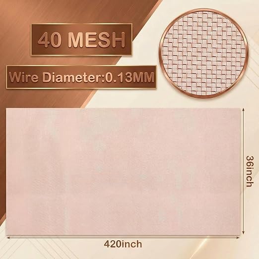 Therwen 36 Inch x 35 ft Copper Mesh Screen 99.9% Pure Copper 40 Mesh Roll Wire