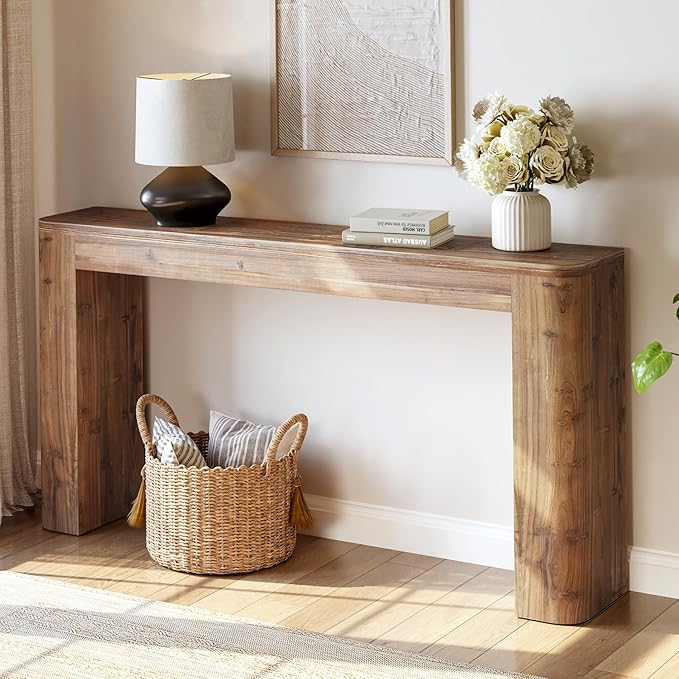 Solid Wood Console Table, 63-Inch Farmhouse Entryway Sofa Table Behind Couch for Living Room Hallway, Foyer