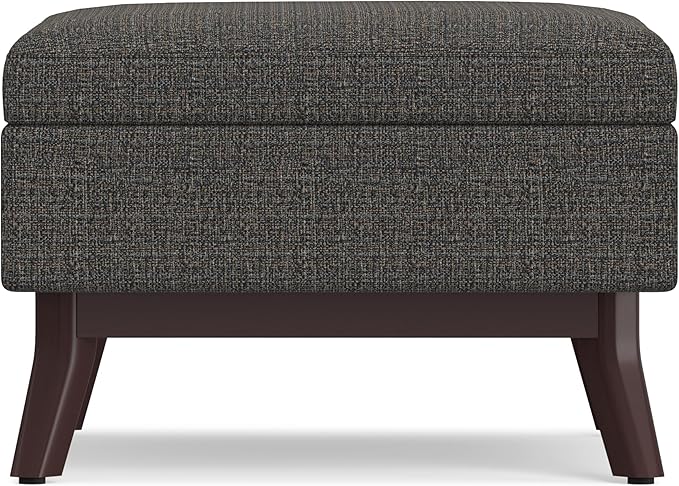 SIMPLIHOME Owen Coffee Table Storage Ottoman - 34 inch Wide Upholstered Tweed Look Fabric Rectangular Lift-Top Ottoman in Ebony, Mid-Century Modern Bench for Living Room with Tapered Legs