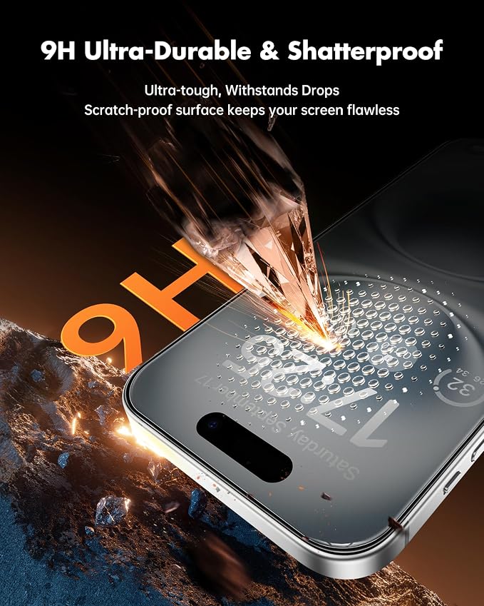 UNBREAKcable Privacy Screen Protector for iPhone 15 (6.1) 25° Anti-Spy Tempered Glass Easy Install Alignment Frame Case-Friendly 9H Hardness Anti-Fingerprint 3-Pack
