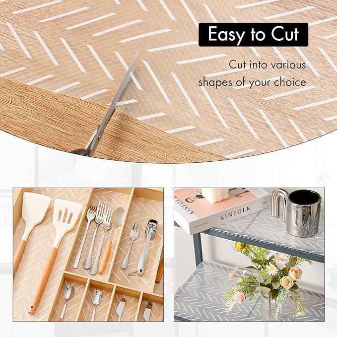 Cooyes Shelf and Drawer Liner for Kitchen Cabinets – Non-Adhesive, Waterproof, Non-Slip Cabinet Liners for Scratch Protection, Desk, Refrigerator, Shelves, Drawers with Modern Pattern