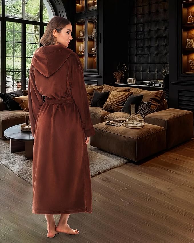 Alexander Del Rossa Womens Robe, Long Plush Bathrobe with Hood, Hooded Robes for Women Plus Size Bath Robe