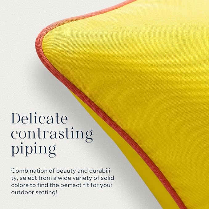 Phantoscope Pack of 2 Outdoor Waterproof Throw Pillow Covers with Contrast Piping, Decorative Square Cushion Case Patio Pillows for Couch Tent Sunbrella, Lemon Yellow 18x18 inches
