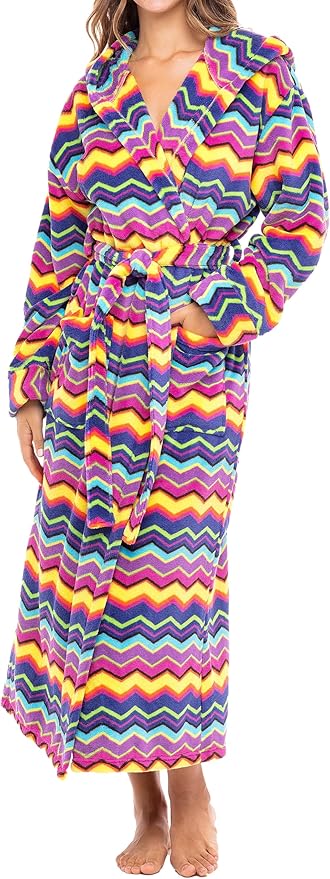 Alexander Del Rossa Womens Robe, Long Plush Bathrobe with Hood, Hooded Robes for Women Plus Size Bath Robe