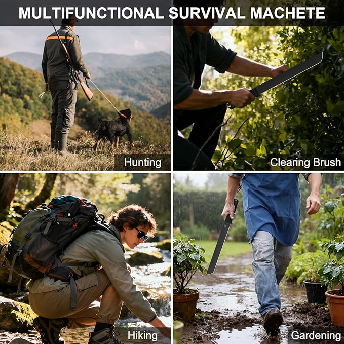 16.5" Machete for Cutting Trees Heavy Duty, Full Tang Machete Knife with Ergonomic Non-Slip Rubber Handle and Sheath, 0.22" Thick Machette for Yard Work, Clearing Brush, Camping and Outdoor