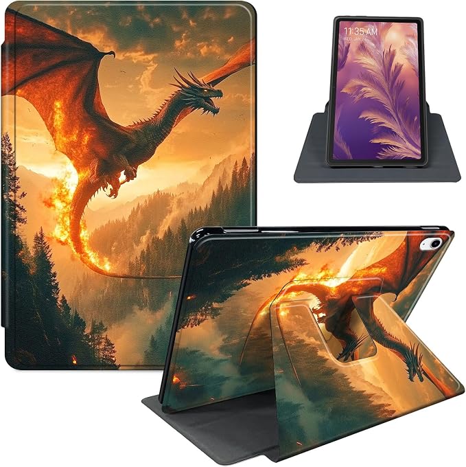 for iPad 11th Generation (A16 2025) 11 / iPad 10th Gen 10.9 2022 Case 360° Rotating PU Leather Stand Cover with Auto Sleep/Wake Shockproof TPU Backl Two Dragons Fighting