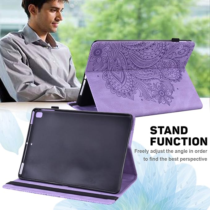 for Apple iPad 10.2 Case 9th/8th/7th Generation Cover (2021/2020/2019) with Auto Wake/Sleep Ultra Thin Lightweight Trifold Stand Folio PU Leather &amp Hard Back Hybrid Cover Almond Blossom