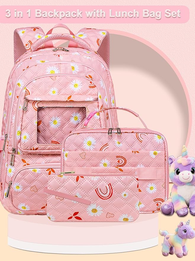 Cute Rainbow Backpack with Lunch Box for Girls Little Kids for Age 6-8 8-10 School Bag for Primary Kindergarten Elementary Backpack Mochila Para Niñas