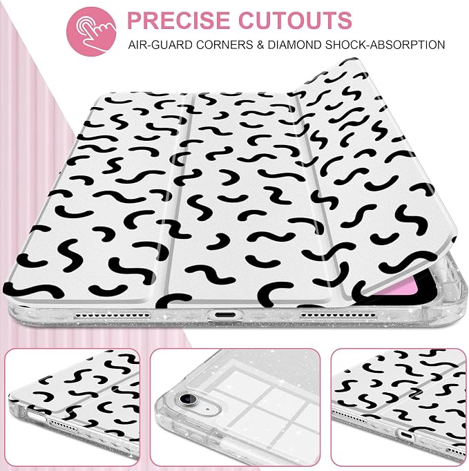 MEEgoodo Case for iPad A16 11th Generation 2025/10th Generation 2022 Glitter Tablet Cases with Transparent Acrylic Back+Trifold Stand +Pencil Holder+Auto Wake/SleepAbstract Sun &amp Palm Tree