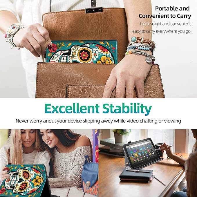 Case Cover for Amazon All-New Kindle Fire 7 Tablet (2022 Release-12th Generation) Latest Model 7 Slim Folding Stand Cover with Auto Wake/Sleep Dancing Skeleton in Mexican Costume