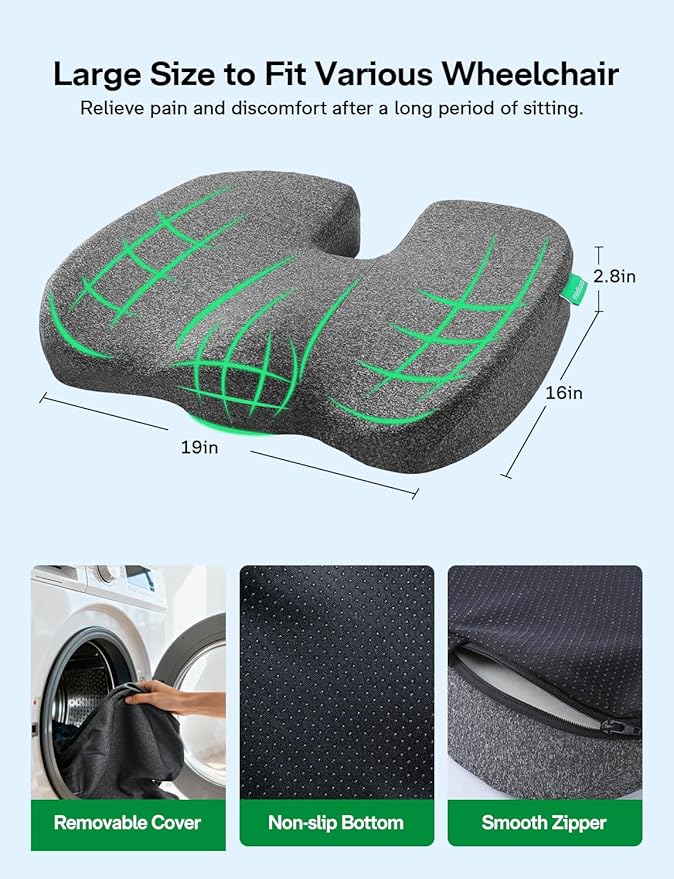 Medisana Gel Wheelchair Cushions for Pain Relief，GC 150G Seat Cushion for Tailbone, Sciatica, Back & Hip Support, Ergonomic Office Chair Cushion for Office, Car Seat & Wheelchair (Grey-19×16"×2.8")