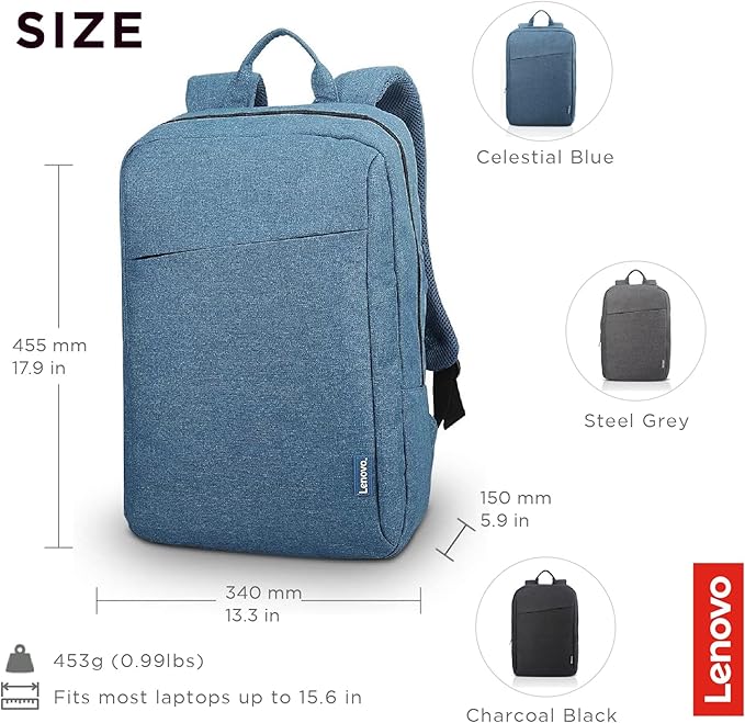 Lenovo Casual Laptop Backpack B210-15.6 inch - Padded Laptop/Tablet Compartment - Durable and Water-Repellent Fabric - Lightweight - Blue (Pack of 3)