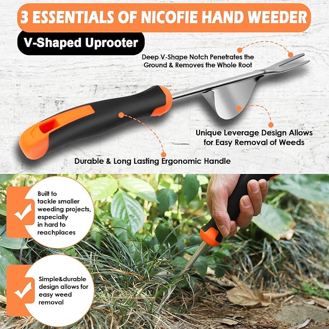 2026 Hand Weeder Tool, Rubber Handle Manual Weeder Puller Tool, Uprooting Weeding Tools, Crack Weeder Crevice, 4 Teeth Weeding Tool, Weeding Artifact Tool for Gardening(3 Pcs)