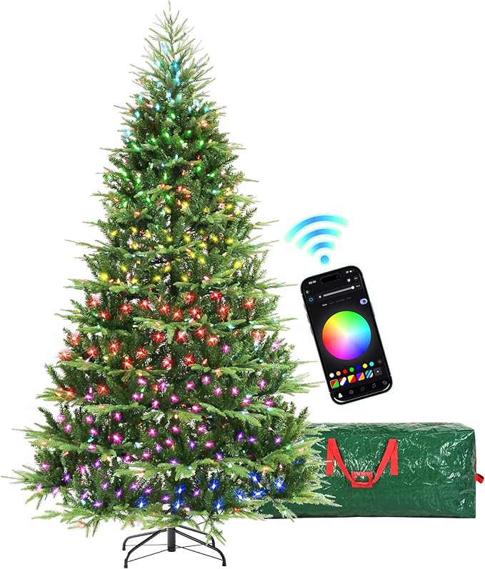HOLLO STAR 12 ft Prelit Christmas Tree with 1800 LED Lights, App Control, Aspen Artificial Christmas Tree, Multi-Color RGBW Lights, 8334 PE & PVC Branch Tips, for Villa, Mall, Party