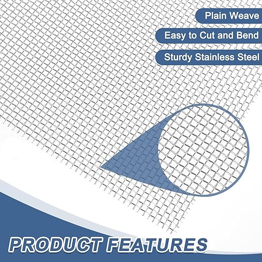 uxcell 10 Mesh 118" x 12" Woven Wire Mesh, 304 Stainless Steel Air Vent Filter
