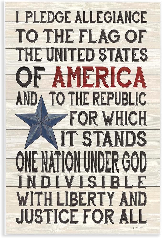 Stupell Industries Pledge of Allegiance Stars and Stripes Americana Rustic Wood Look Sign Wall Plaque, 10 x 15, Multi-Color