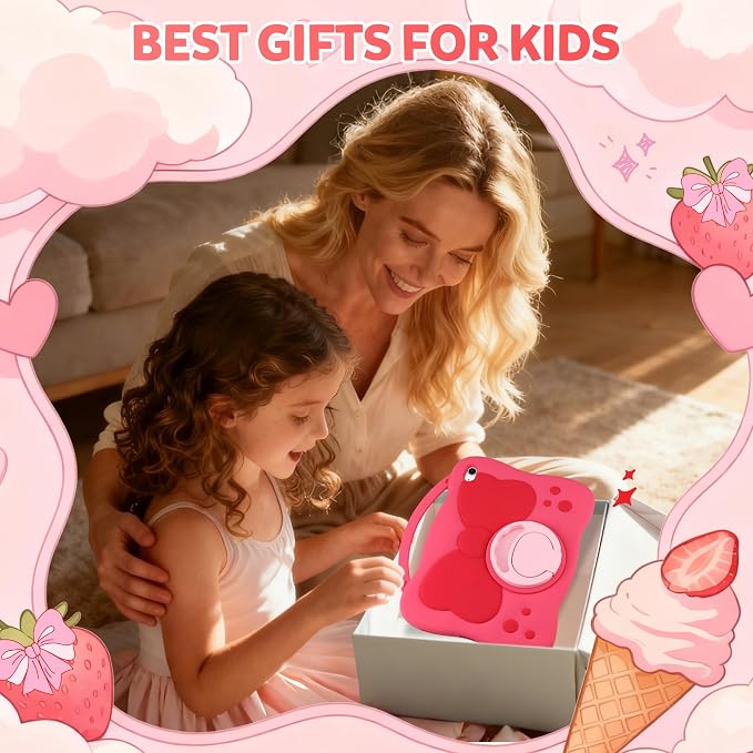 VOFUOE for iPad A16 Case Kids iPad 11th/10th Generation Case 11 Inch 2025 | Cute Bow Soft Silicone iPad 10th Cover 10.9 Inch 2022 for Girls Built-in Handle Rotatable Stand Pencil Holder-Pink Purple