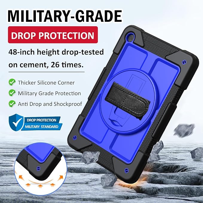 BMOUO for Samsung Galaxy Tab A9+ Plus Case 11 2023 (SM-X210/X216/X218) Shockproof Galaxy Tab A9 Plus Case with Rotating Stand and Hand/Shoulder Strap Black