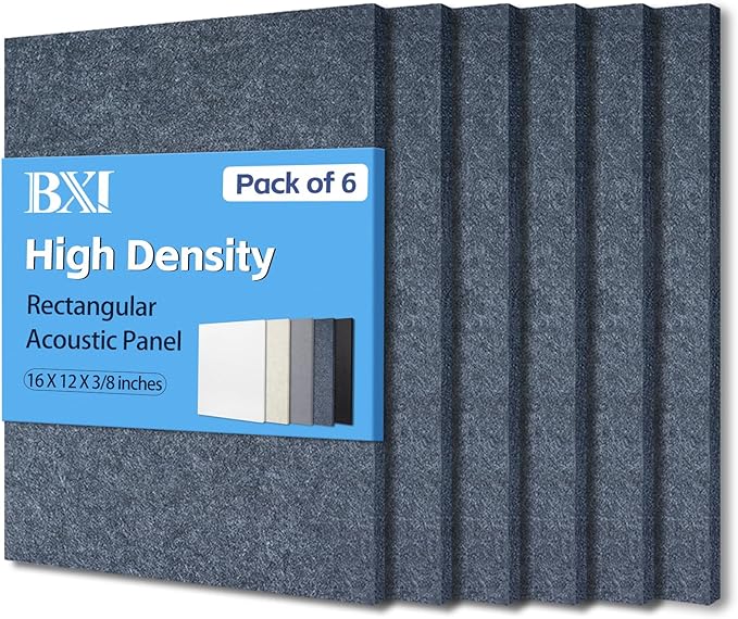 BXI Sound Absorber - 16 X 12 X 3/8 Inches 6 Pack High Density Acoustic Absorption Panel, Sound Absorbing Panels Reduce Echo Reverb, Tackable Acoustic Panels for Wall and Ceiling Acoustic Treatment