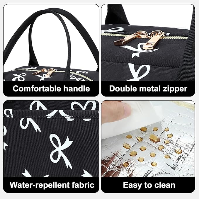 CAMTOP Lunch Box for Women Men Insulated Lunch Bag Lunch Tote Bag Leakproof Thermal Cooler Large Capacity for Travel Work School Picnic (White Bow)