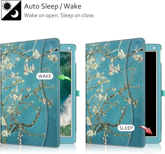 Fintie Multi-Angle Case 2017/2015 iPad Pro 12.9 inch (Old Model) 1st &amp 2nd Gen Case - [Corner Protection] Folio Stand Cover with Pencil Holder &amp Pocket Auto Wake/Sleep Blooming Hibiscus