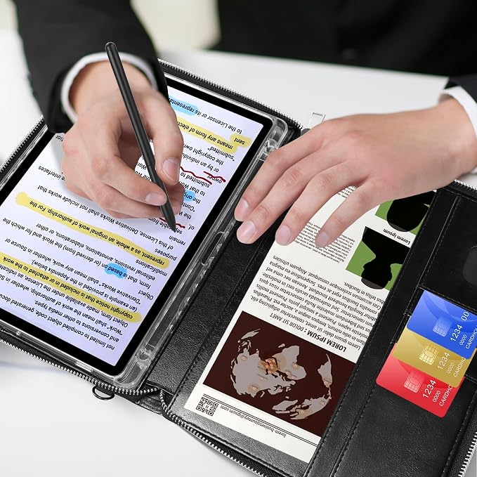 Case for Samsung Galaxy Tab S10 Lite / S10 FE / S9 FE 10.9-Inch / S9 11 | PU Leather / Zipper Bag / Clear Back Case / Hand Strap / Shoulder Strap / S-Pen Holder / Stand Cover