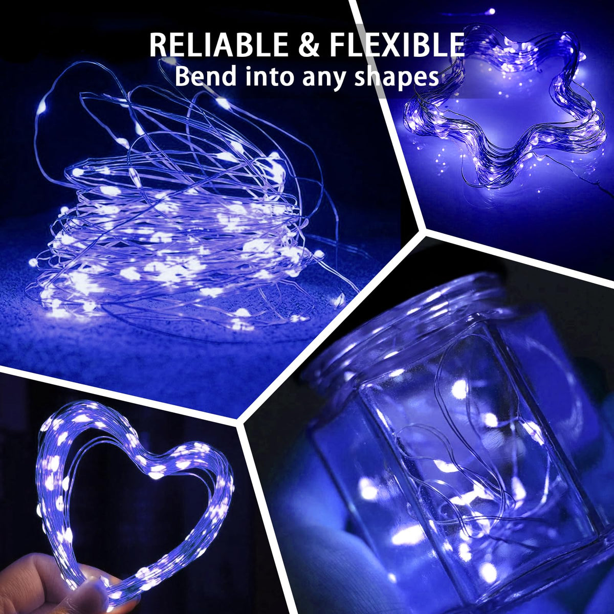 chzk 24 Pack Blue Fairy Lights 7Ft 20 LED Twinkle String Lights Battery Operated Waterproof Firefly Starry for Mason Jar Party Halloween Christmas Valentines Day (24, Blue)