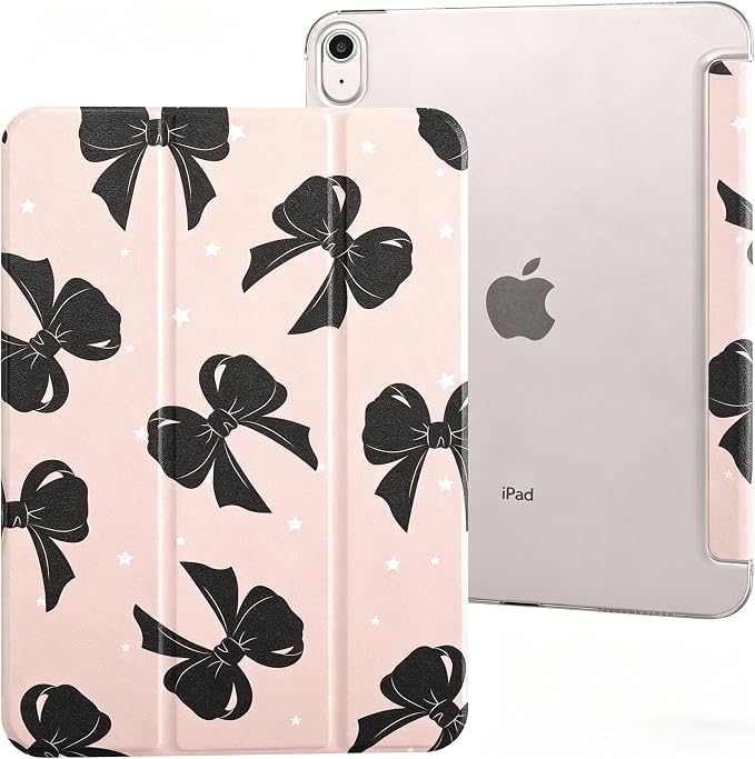 case for ipad 11th Generation11 Inch 2025 (A16 Chip) &amp 10th Gen 10.9 Inch 2022 - Slim Scratch-Resistant Hard PC Translucent Back Shell Smart Cover Wake/Sleep FunctionBlack Bow