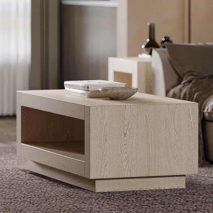 Maven Lane Artemis Coffee Table – 18 Inch Rectangle Table with Storage – White Solid Wood – Ideal for Living Room and Lounge
