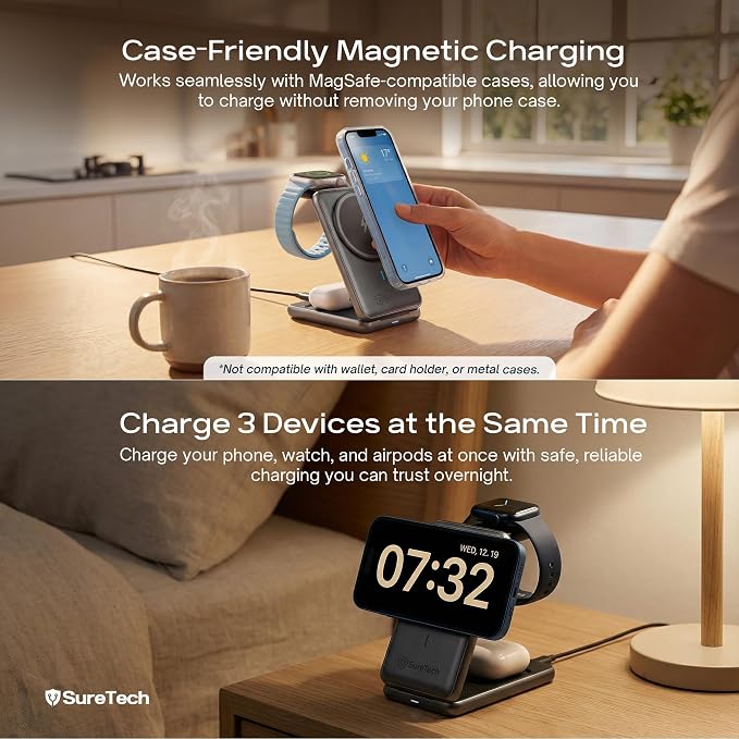 Qi2.2 Certified 3-in-1 Foldable Wireless Charging Station for Apple Devices with 65W Adapter 25W Fast Charging Dock Portable Magnetic Charger for iPhone 17-13 Apple Watch Series &amp AirPods