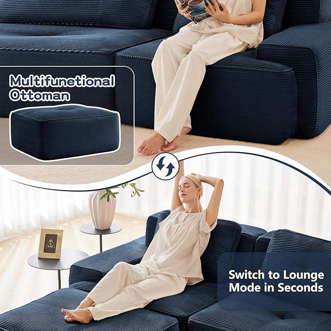 80'' Loveseat Sofa, 32D Foam Corduroy Boneless Couch with Pillow, Deep Seat Wide Arm Sectional L Shaped Couch for Living Room, Small Spaces, Studio Apartment