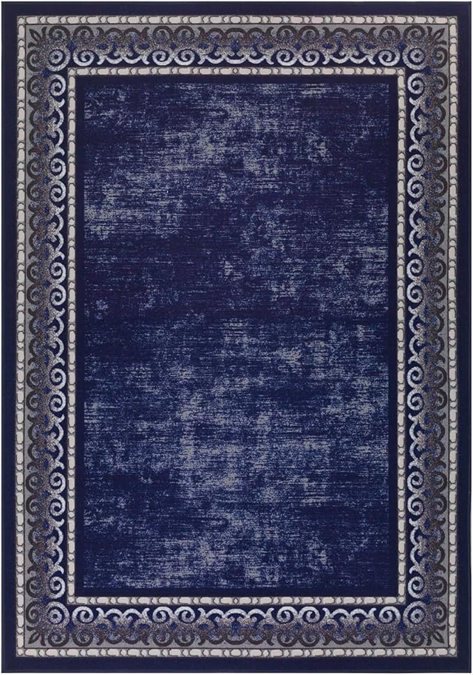 Antep Rugs Alfombras Bordered Modern 8x10 Non-Slip (Non-Skid) Low Pile Rubber Backing Indoor Area Rug (Navy, 7'10" x 10')
