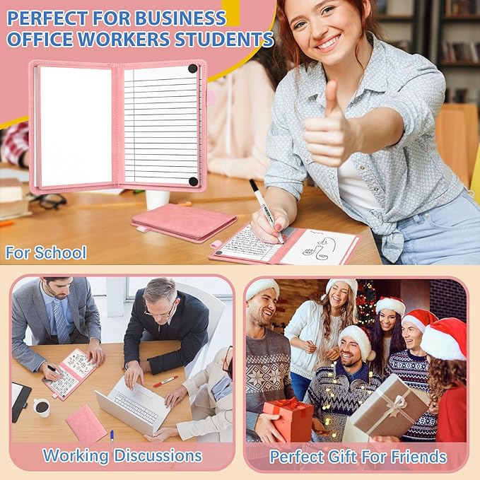 6 Sides Dry Erase Notebook Portable Whiteboards Notebook Small Reusable College Ruled Lined Board Folding Mini Travel Dry Erase White Board for Office Study(Pink,A6: 5 x 7 Inches)