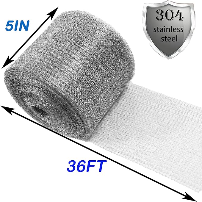 Wire Mesh for Mice Control 5 in X 36Ft, Hole Fill Fabric, Weep Holes Covers