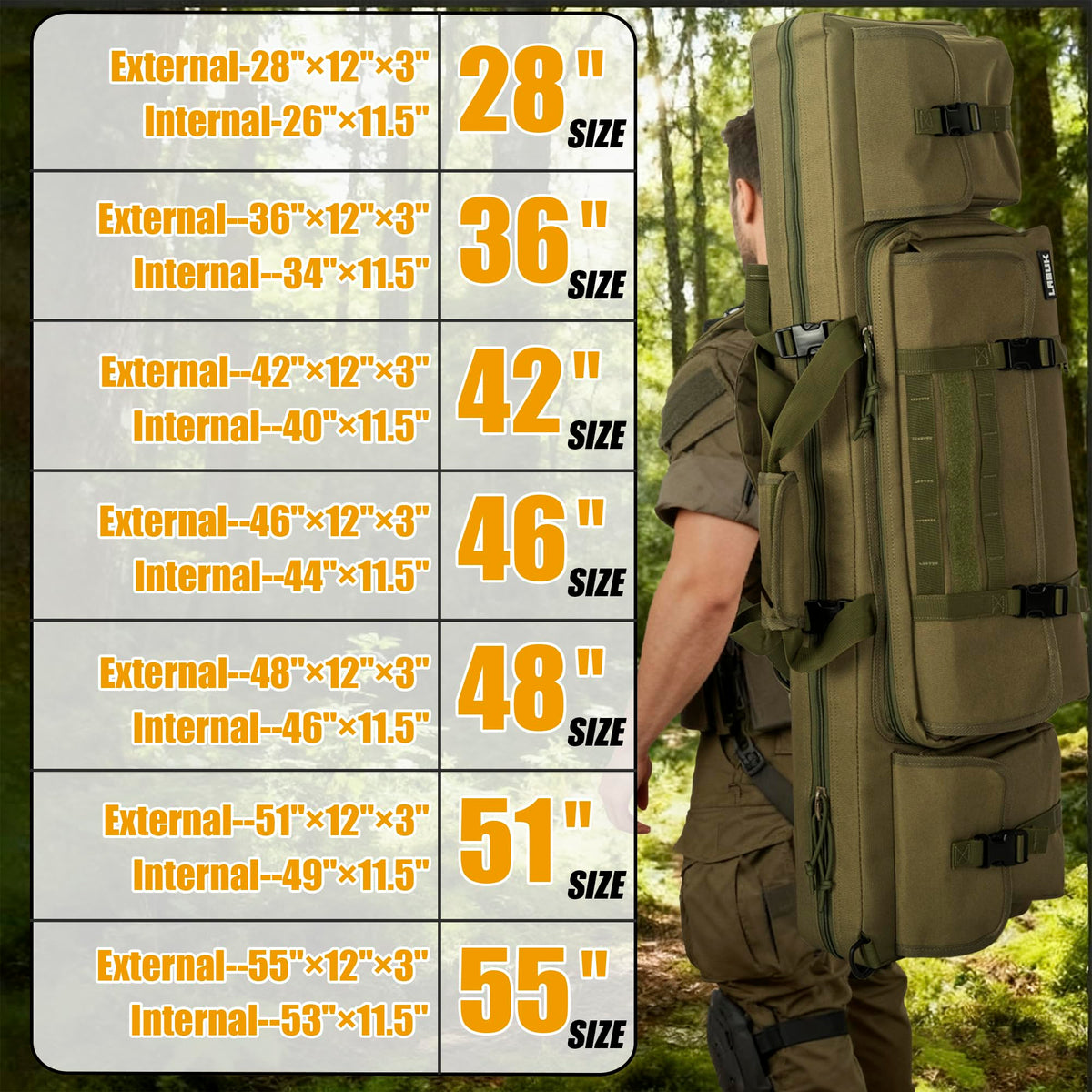 LASUK 42" Double Rifle Case Soft Gun Bag Tactical Backpack, Green