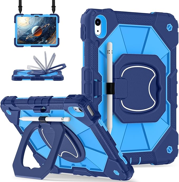 Scnioy Case for iPad (A16) 11th Generation 11 Inch (2025) / iPad 10th Generation Case 10.9 Inch (2022) with 360° Rotating Stand Screen Protector Pen Holder Shoulder Strap Black