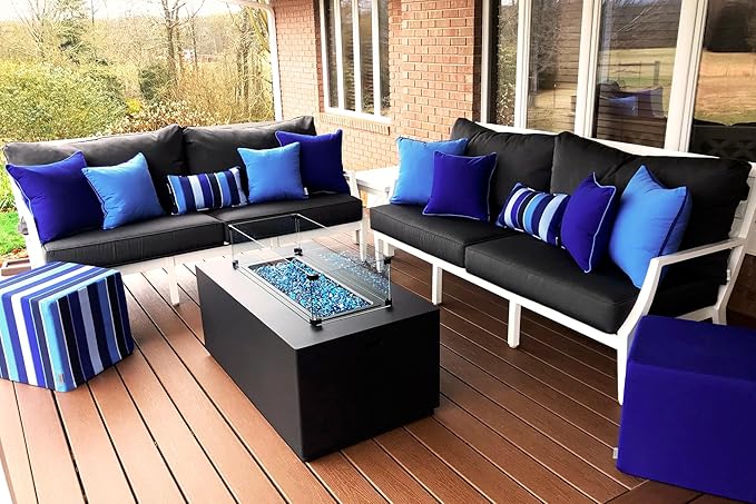 RSH DECOR: Sunbrella Square Throw Pillows Set of 2 | 20" x 20" | Water and Fade-Resistant Performance Fabric | Outdoor Pillow Covers with Down-Alternative Inserts | Milano Cobalt
