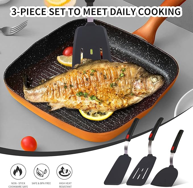 Collfa Kitchen Cooking Utensils Large Silicone Spatulas Turner Heat Resistant 3-Pack Set For Nonstick Cookware,BPA-Free Rubber Thin Slotted Flexible Flipper Spatula for Egg,Pancake,Fish,Cookie,Steak