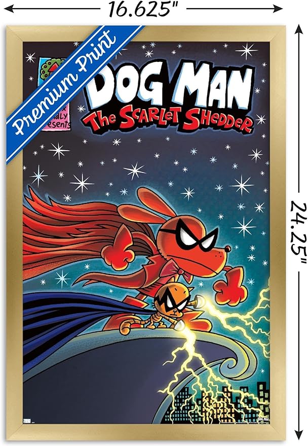 Dog Man - The Scarlet Shedder Wall Poster, 22.4L" x 14.7W", Gold Framed Version