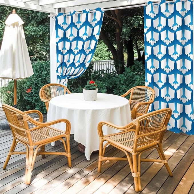 Outdoor Curtains for Patio Waterproof Weatherproof Blue Aircraft Porch Curtains