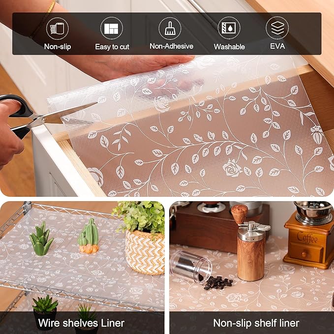 Cooyes Shelf Liner – Premium Non-Adhesive Cabinet & Drawer Liner for Kitchen – Waterproof Shelf Paper with Modern Pattern – Durable EVA Cabinet Mat – Easy to Cut （17.5" W x 197" L）